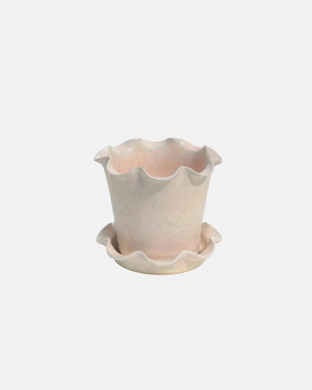 Jess Ellis Ceramic Frilly Plant Pot and Saucer in Pearl White