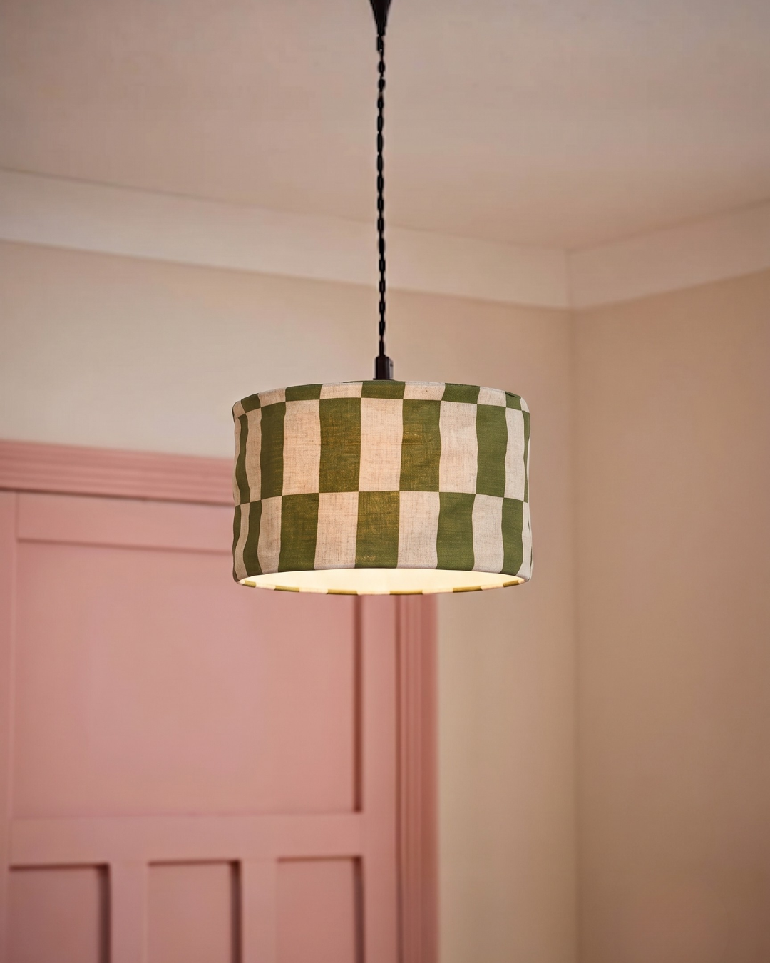 Nobodinoz Linen Lampshade in Green Check