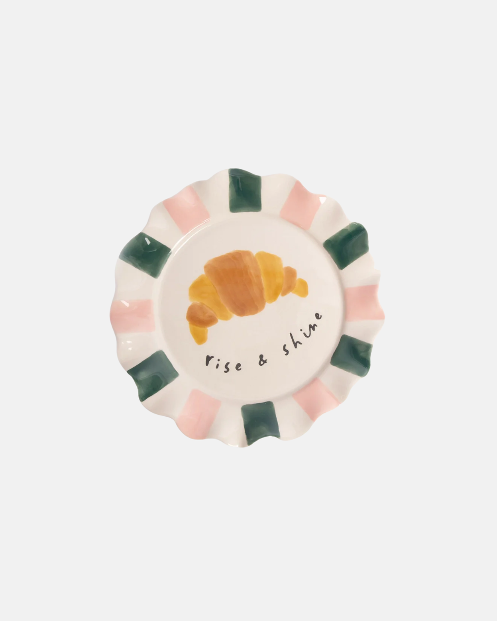 Caroline Gardner Striped Scalloped Croissant Plate in Green and Pink