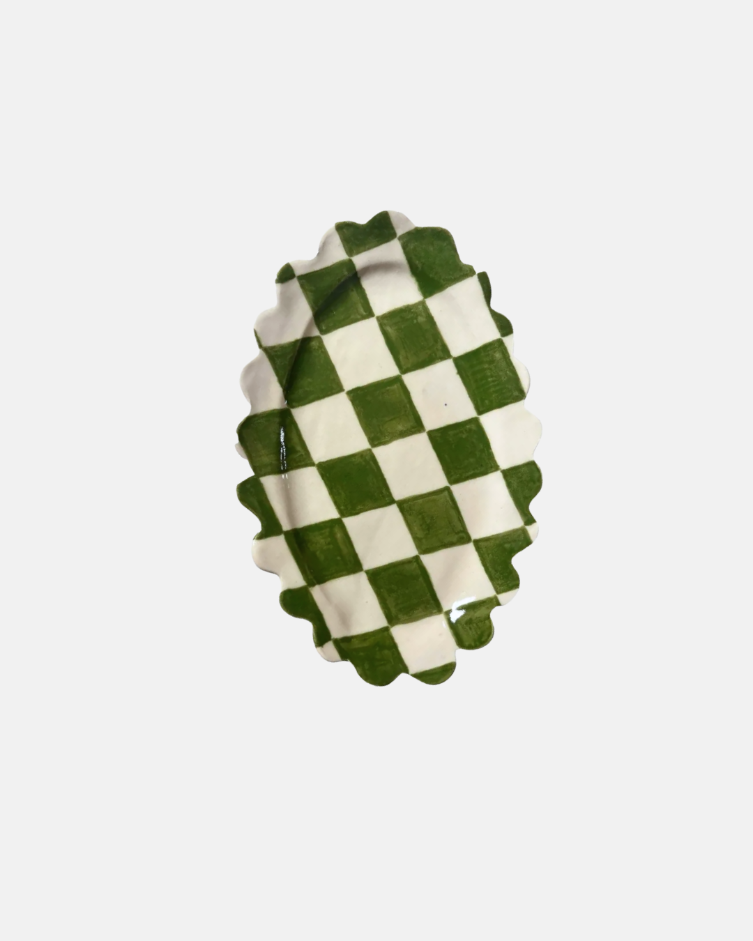 Poesy Ceramics Scallop Plate in Green Check or Cream