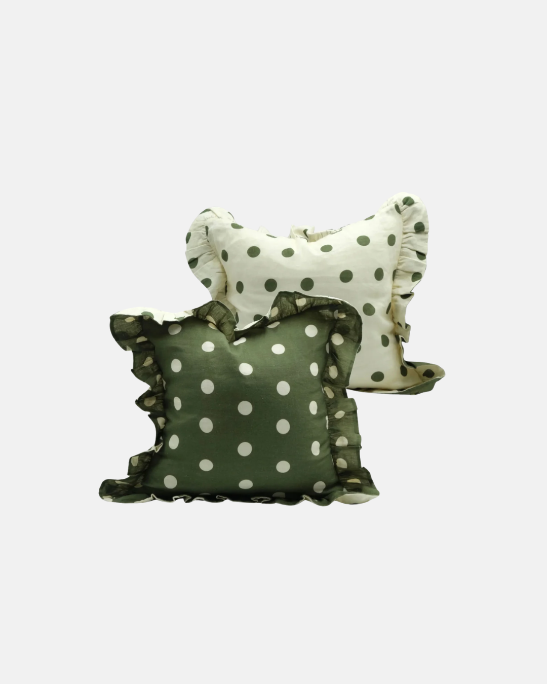Amuse La Bouche Spotted Ruffle Cushion in Olive