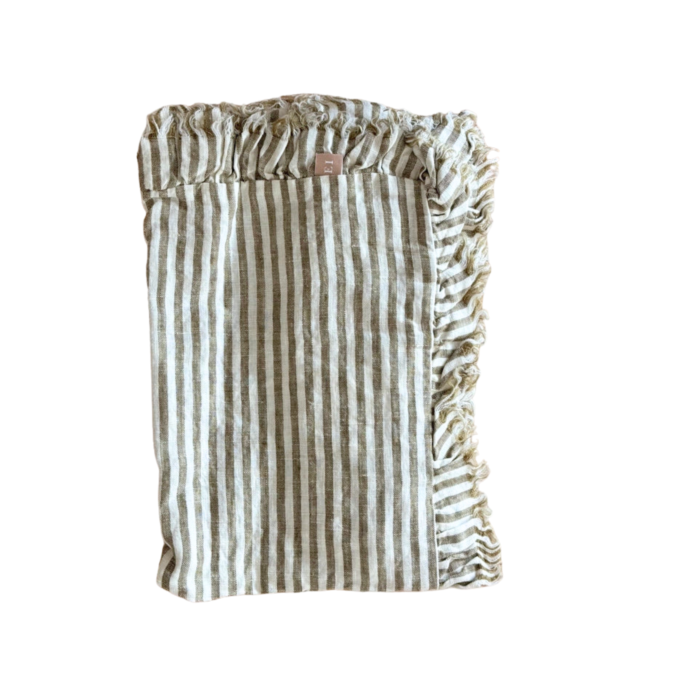 Ellenvale 100% Linen Olive Stripe Ruffle Table Runner