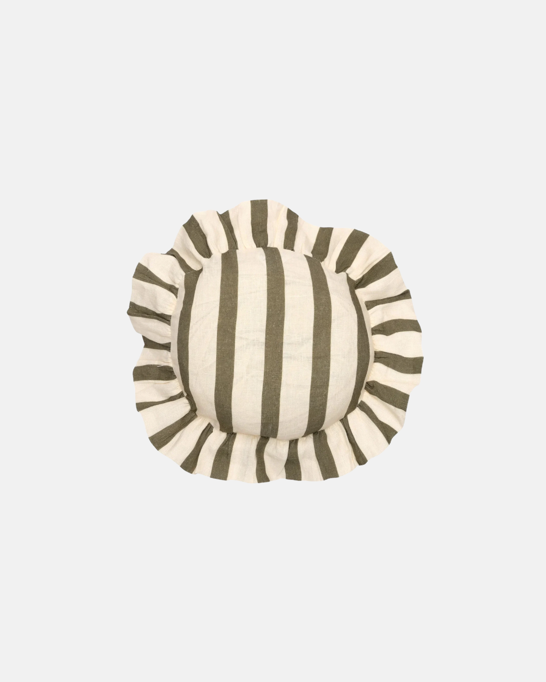 Amuse La Bouche Round Cushion in Olive & Ivory Thin Stripe