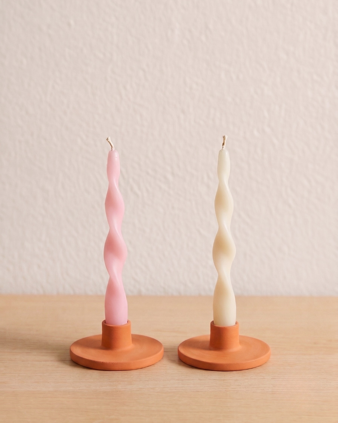 Soie London Ribbon Candle Sticks in Vanilla or Blush Pink