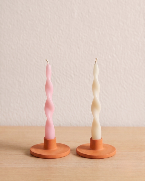 Soie London Ribbon Candle Sticks in Vanilla or Blush Pink