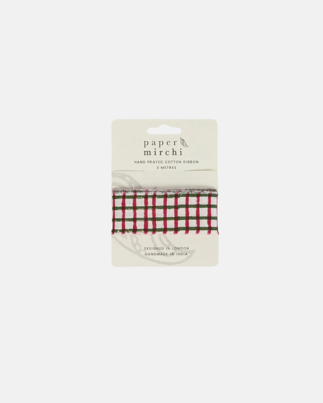 Block Printed Ribbon (3M) - Red & Green Gingham