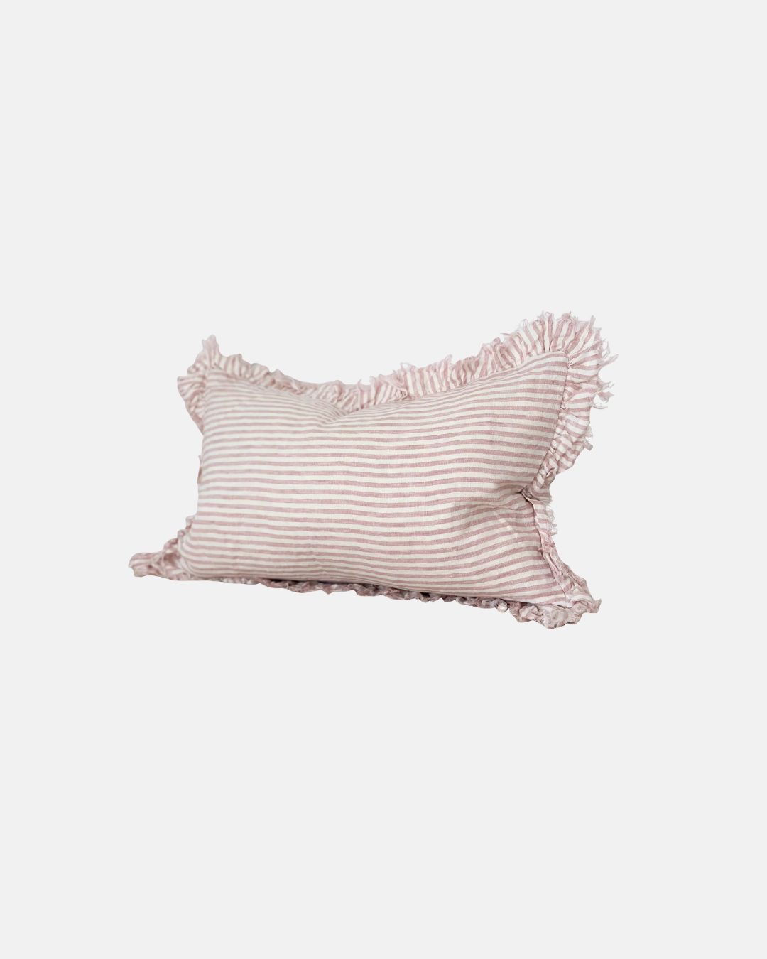 Ellenvale Hallie Ruffled Linen Cushion in Pink Stripe