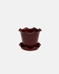 Jess Ellis Ceramic Frilly Plant Pot & Saucer in Cherry Red