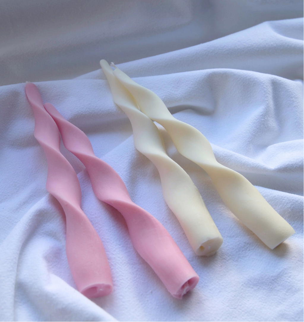 Soie London Ribbon Candle Sticks in Vanilla or Blush Pink