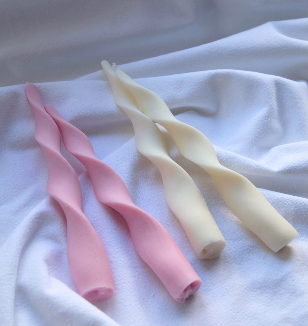 Soie London Ribbon Candle Sticks in Vanilla or Blush Pink