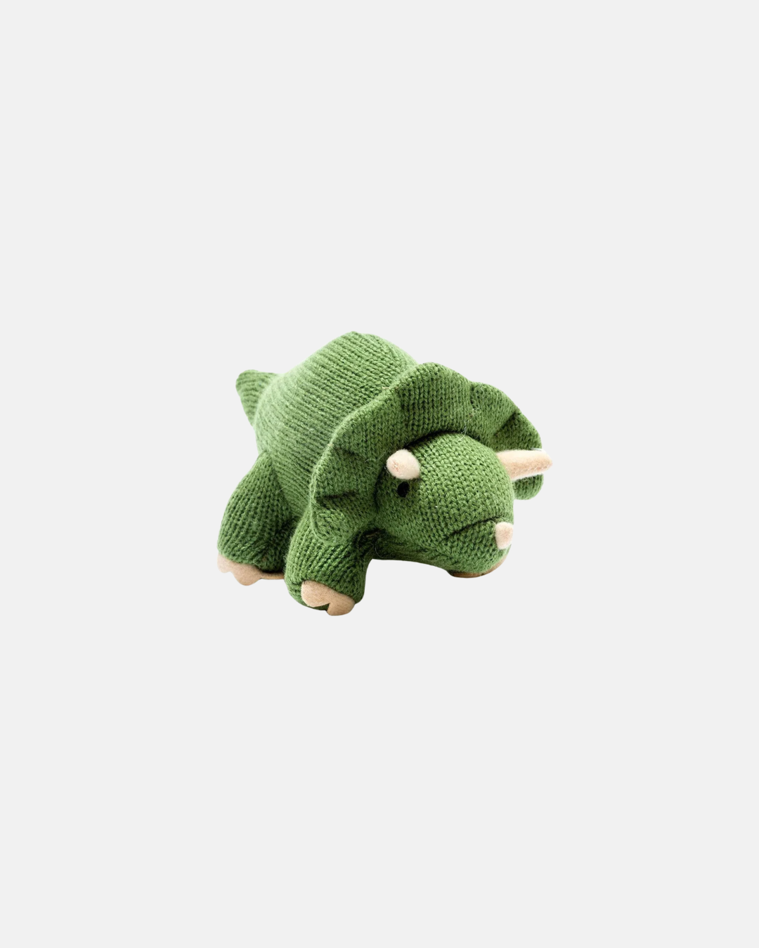 Best Years Knitted Triceratops Dinosaur Baby Rattle in Moss Green