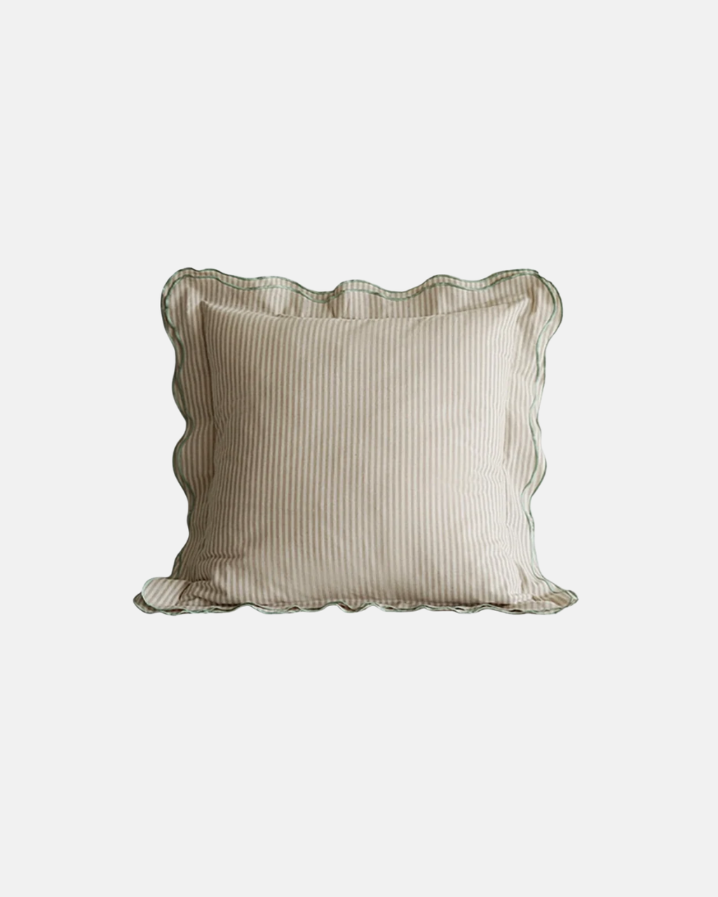 LIAN Scalloped Edge Cotton Cushion in Green & Beige