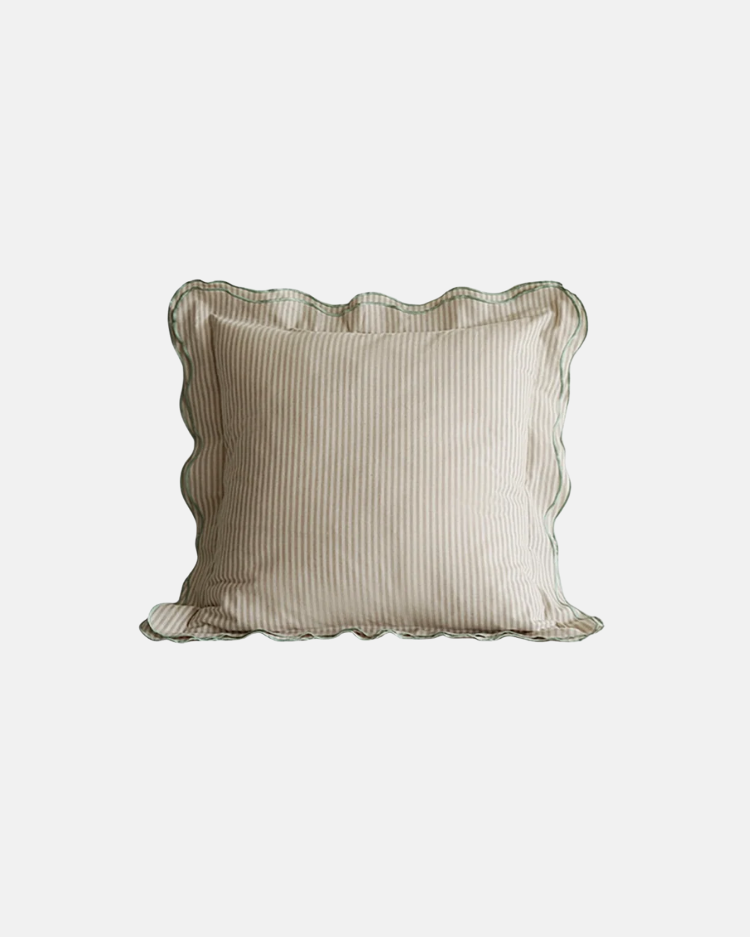 LIAN Scalloped Edge Cotton Cushion in Green & Beige