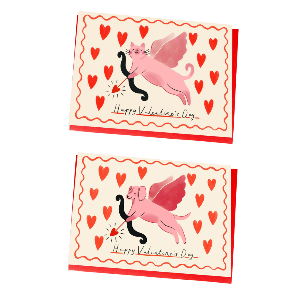 Kitty Kenda Happy Valentines Day Cat / Dog Cupid Greeting Card