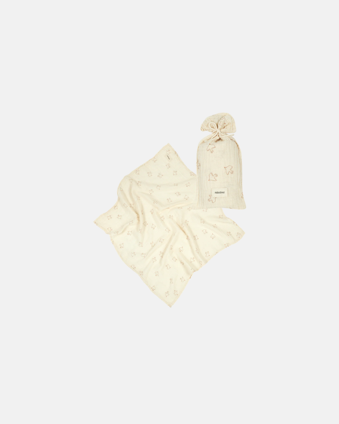 Nobodinoz Organic Cotton Swaddle in Brown and Cream Birds