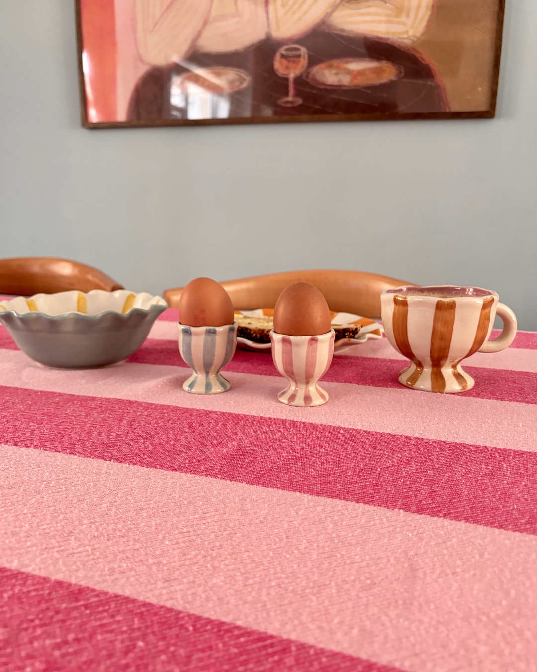 Talking Tables Striped Tablecloth 100% Cotton in Pink and Red