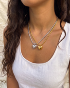 Big Metal London Atalanta Puff Heart Necklace in Silver or Gold Plated