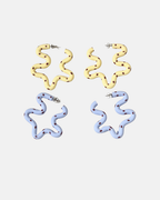 Kalei Polymer Clay Wiggle Earrings in Butter Yellow or Pale Blue Polkadot
