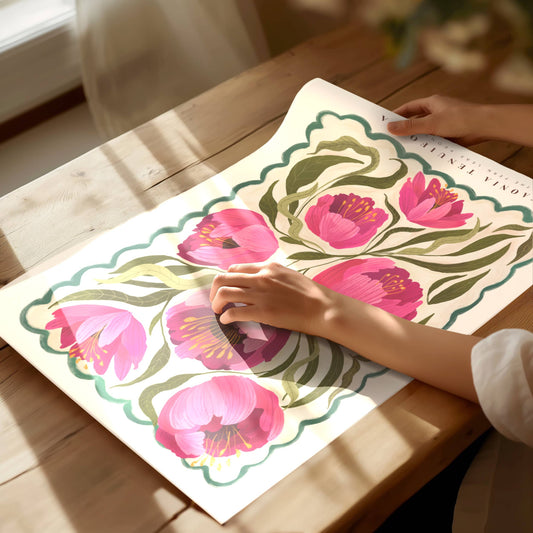 Kate Fox Peony Flower Market Hand Drawn Art Print in A3