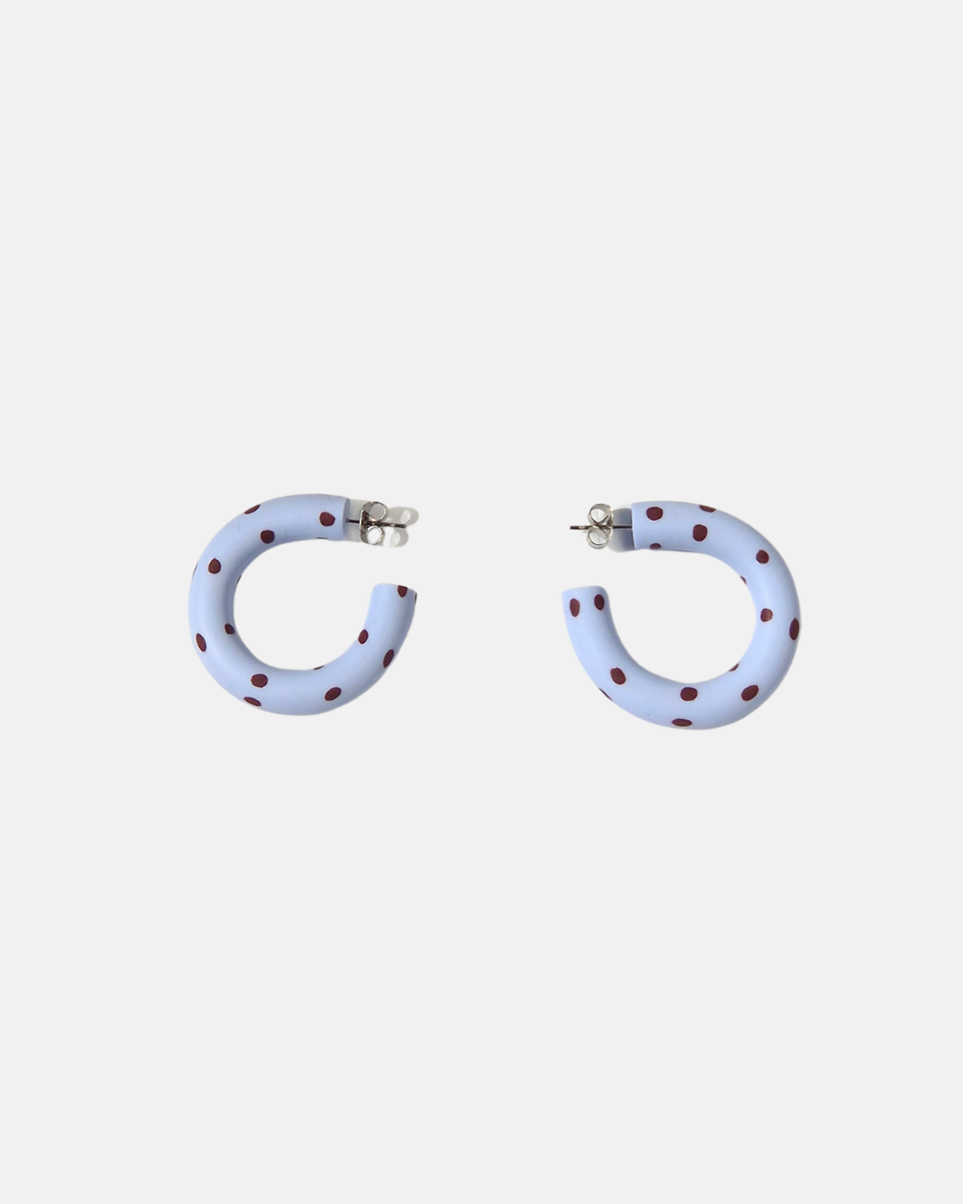 Kalei Polymer Clay Circle Earrings in Butter Yellow or Pale Blue Polkadot