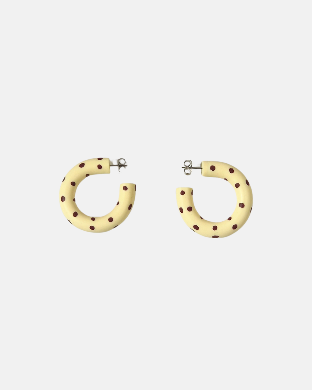 Kalei Polymer Clay Circle Earrings in Butter Yellow or Pale Blue Polkadot