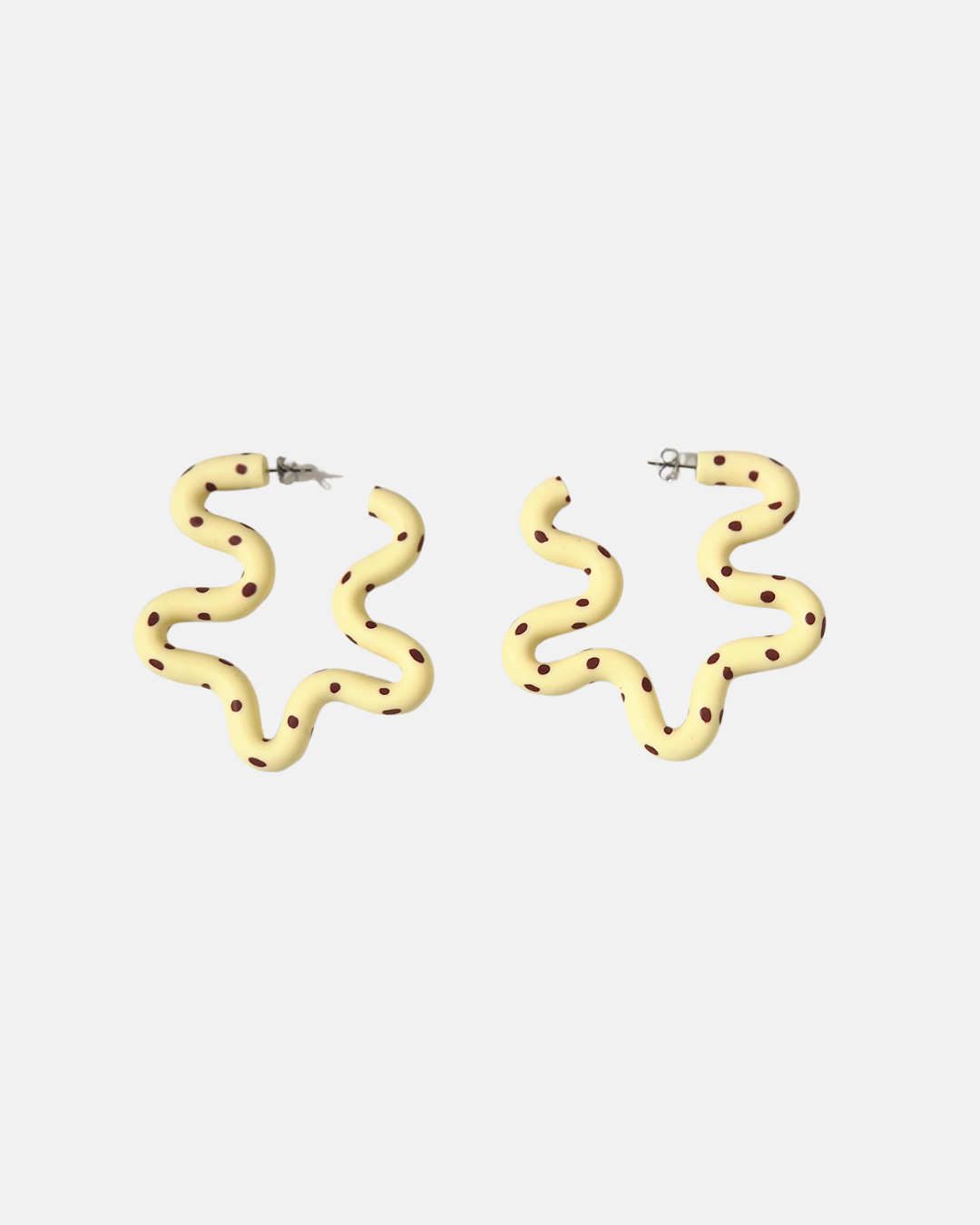 Kalei Polymer Clay Wiggle Earrings in Butter Yellow or Pale Blue Polkadot