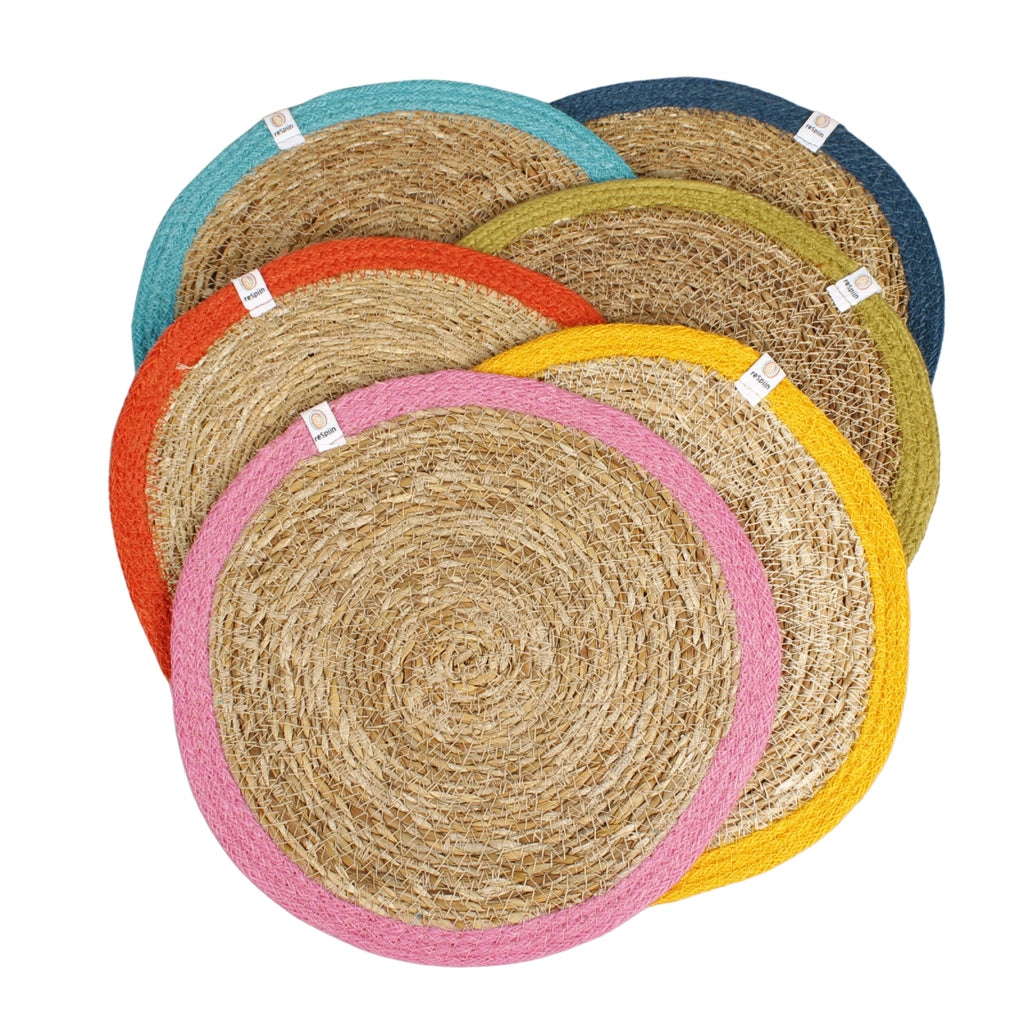 Green Pioneer Natural Jute Colourful Placemat in Pink