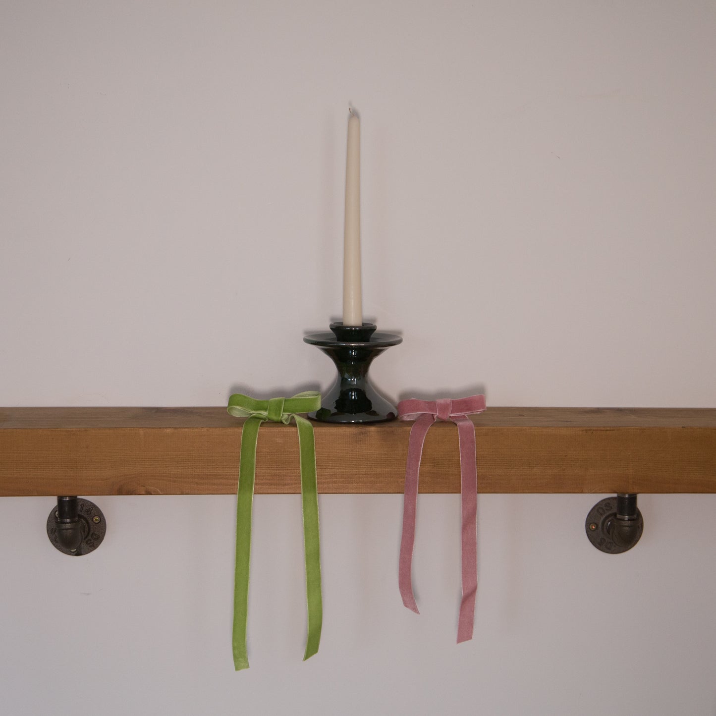 Essence Home Handmade Decorative Candle Velour Bows in Green or Pink