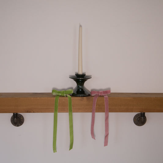 Essence Home Handmade Decorative Candle Velour Bows in Green or Pink
