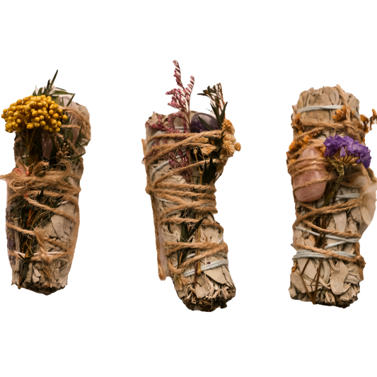 Dried Flower Smudge Bunch with Crystal
