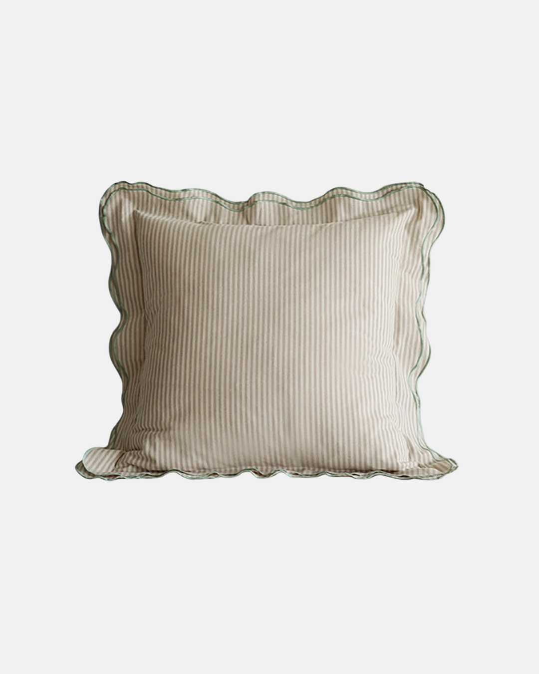 LIAN Scalloped Edge Cotton Cushion in Green & Beige