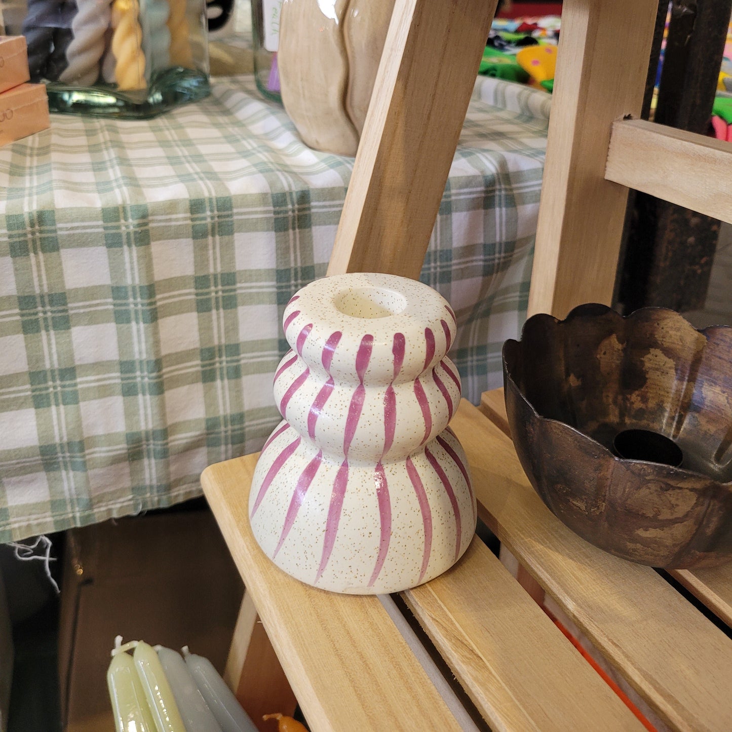 Bloomingville Gabin Striped Candle Holder in Lilac or Green
