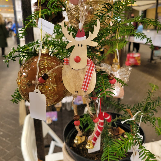 Sass & Belle Reindeer Wooden Brown Hanging Christmas Decoration