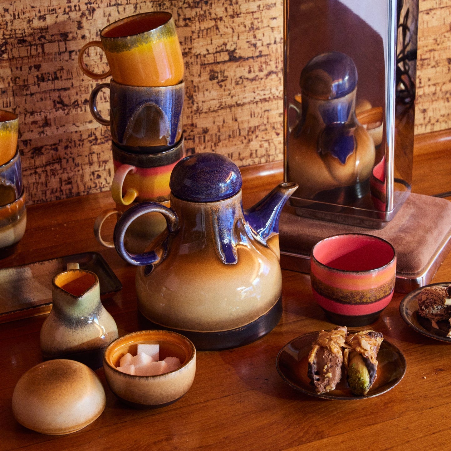 HKLIVING 70's Ceramic Milk Jug in Brown and Cream Glaze