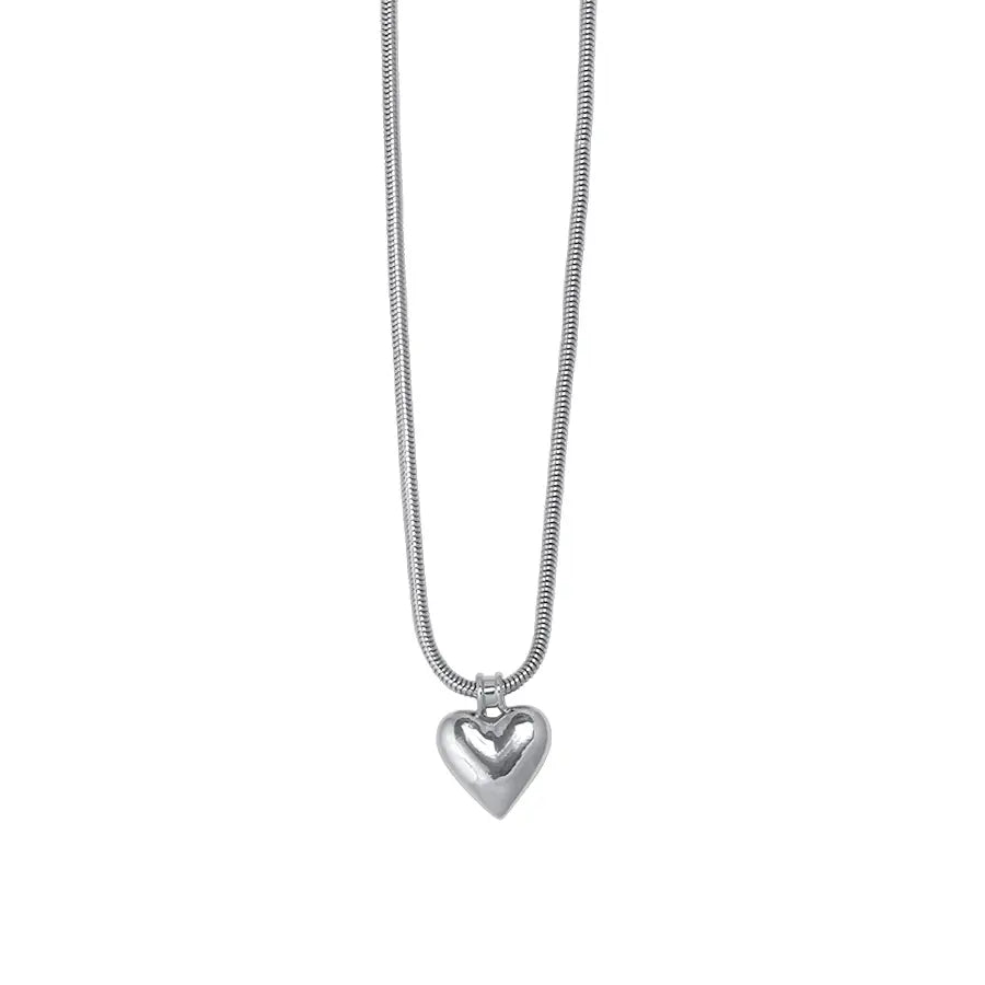 Big Metal London Atalanta Puff Heart Necklace in Silver or Gold Plated