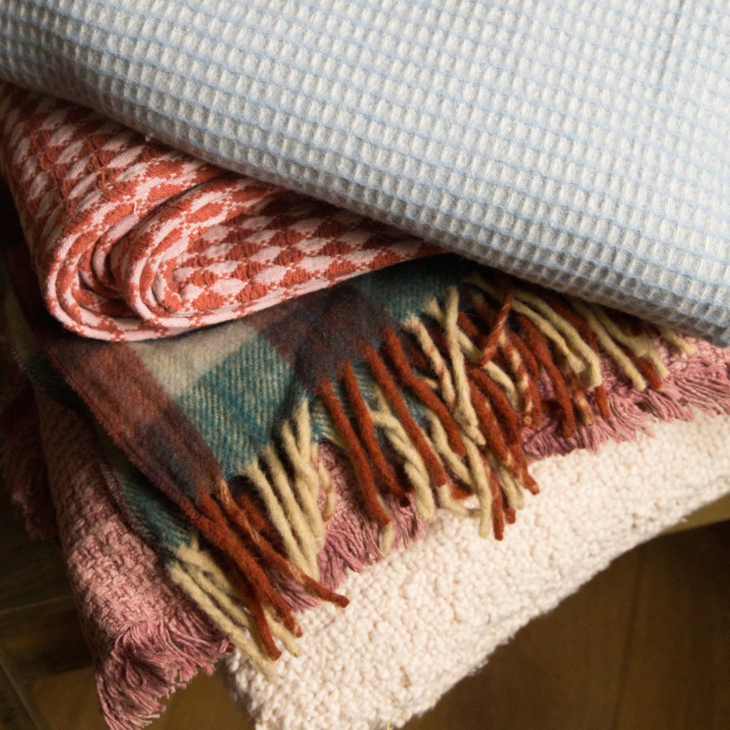 Recycled Wool Blanket in Teal Gingham