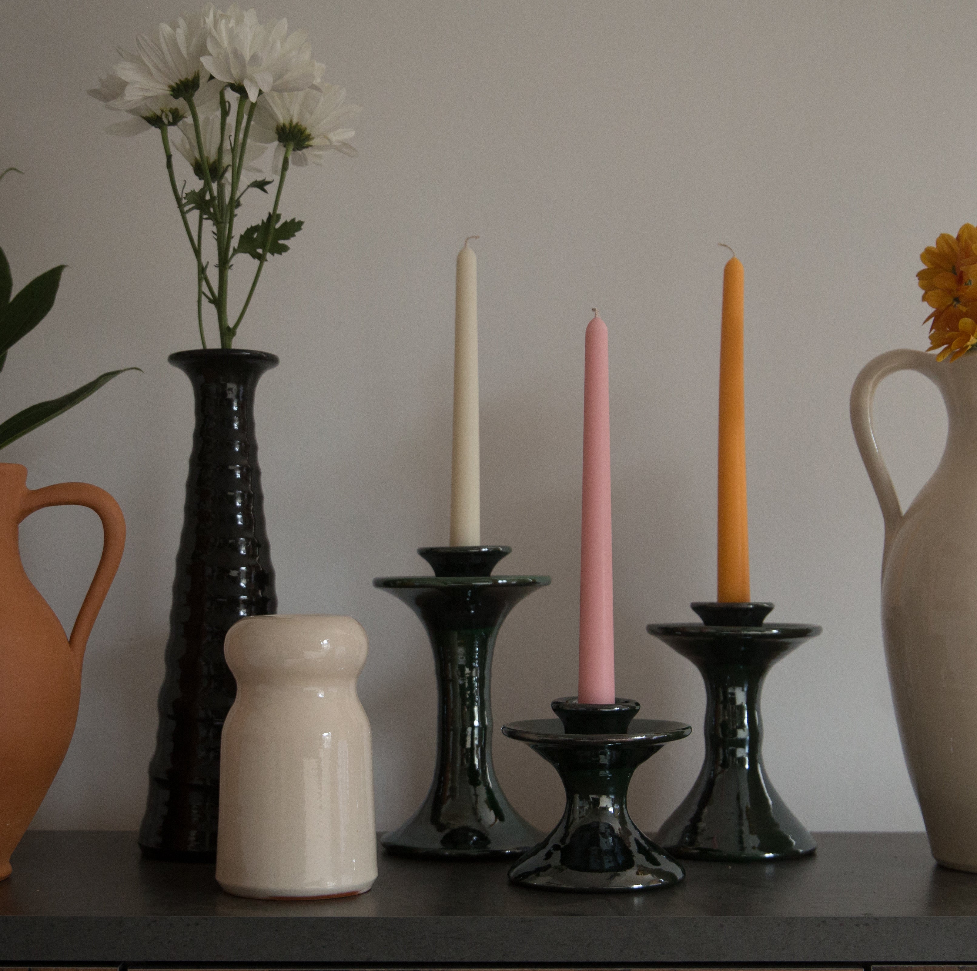 Roca Caus Handmade White Ceramic Candle Holder in Small