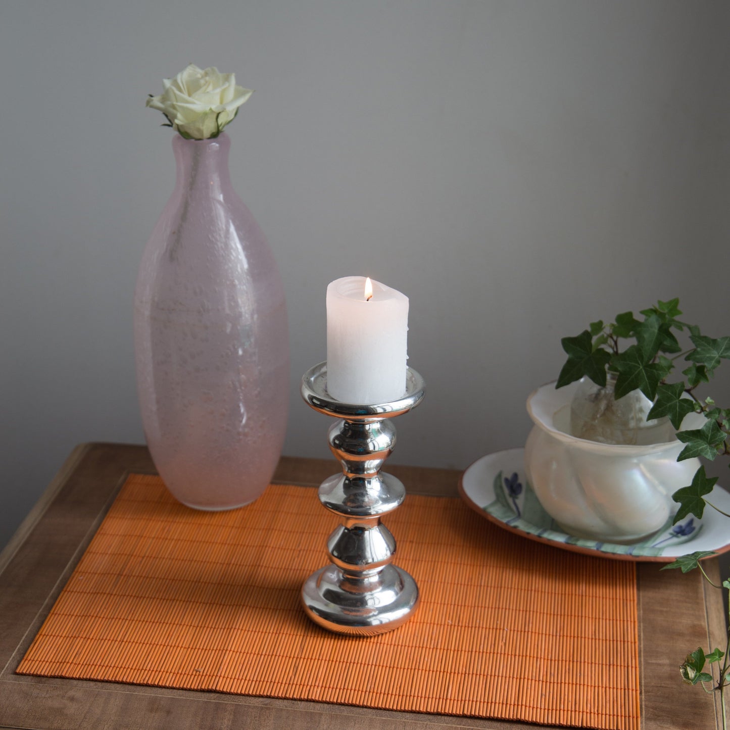 Vintage Silver Pillar Candle Holder