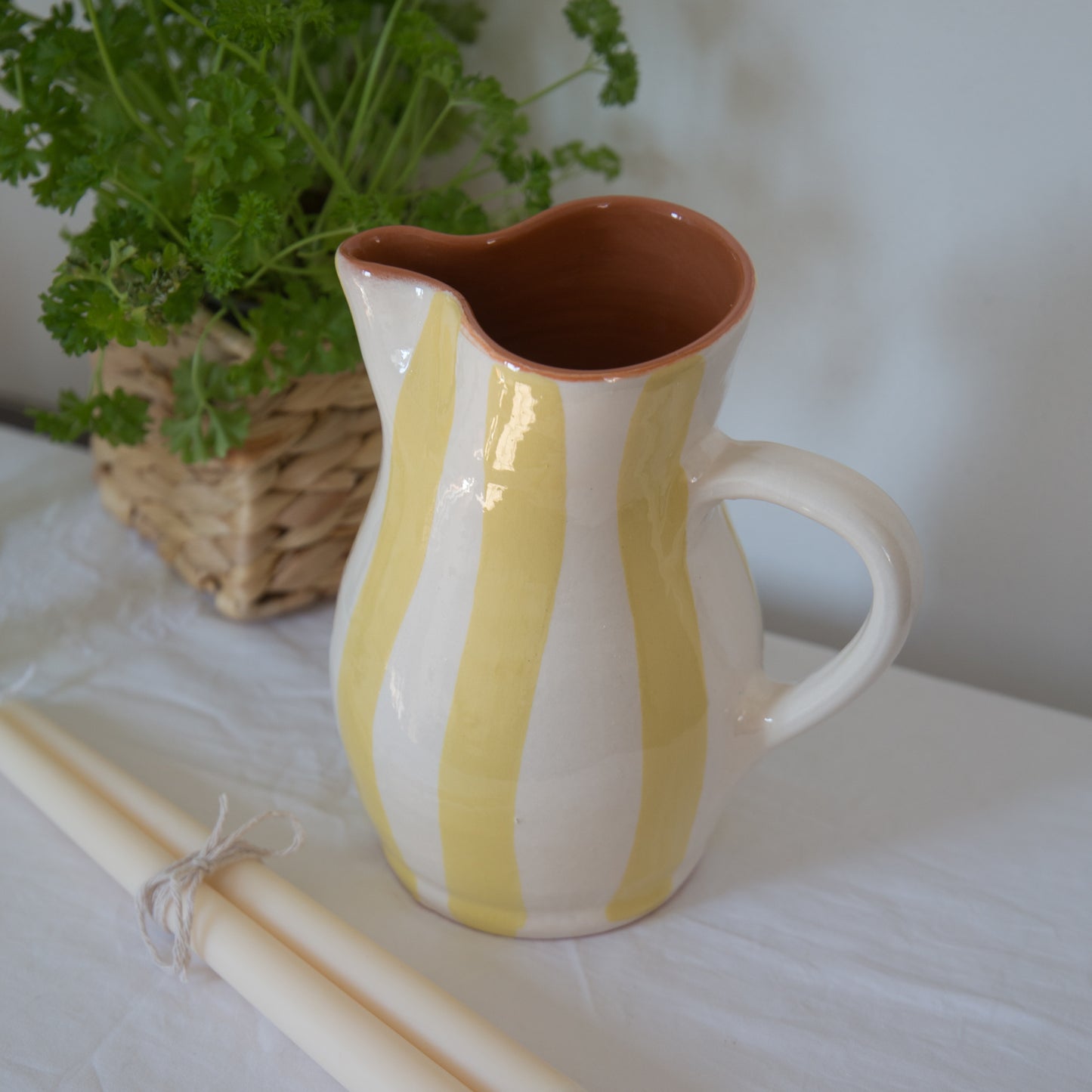 Roca Caus Handcrafted Jug in Yellow Stripe