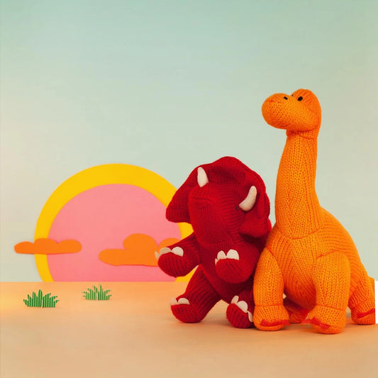 Best Years Knitted Diplodocus Dinosaur Baby Rattle in Orange