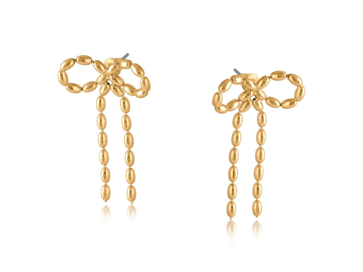 Celine Bow Dandle Stud Earrings in Silver or Gold Plated