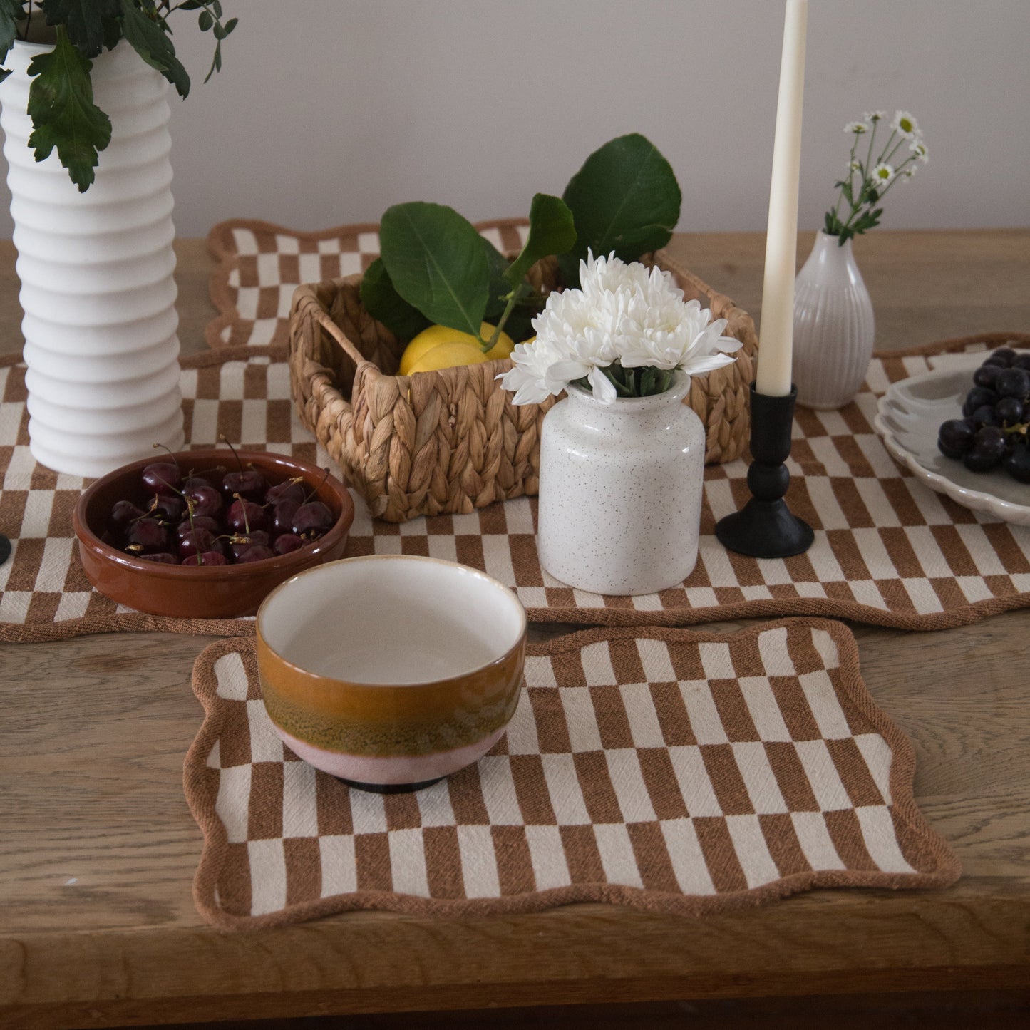 TBCo Cotton Placemats Set of 2 in Camel Checkerboard
