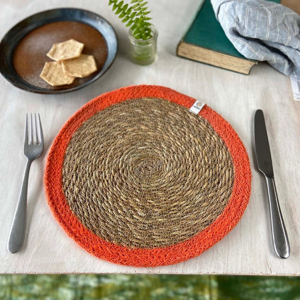 Green Pioneer Natural Jute Colourful Placemat in Pink