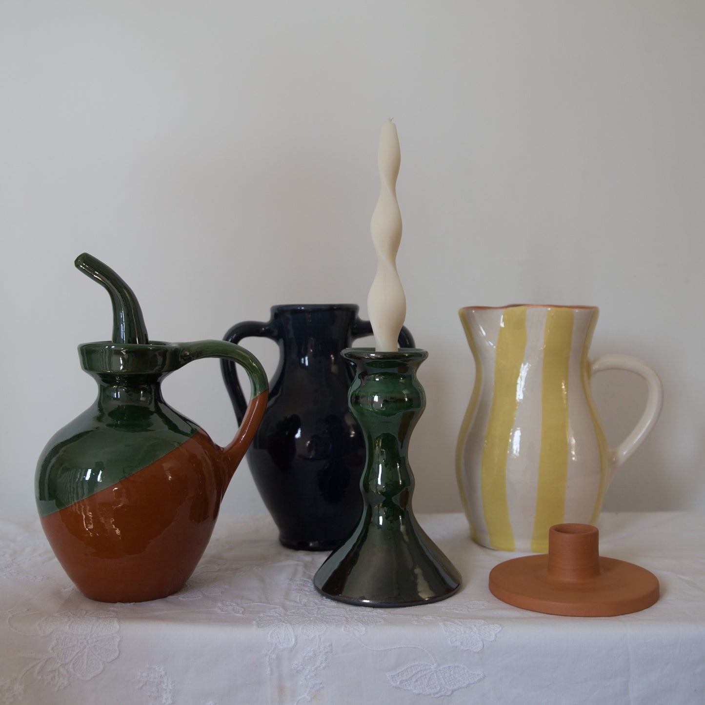 Roca Caus Traditional Candle Holder in Dark Green