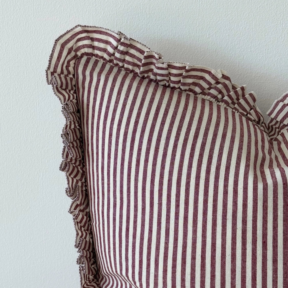 Ellenvale Ruffled Edge Darcy Burgundy Stripe Cushion Cushion 45x45