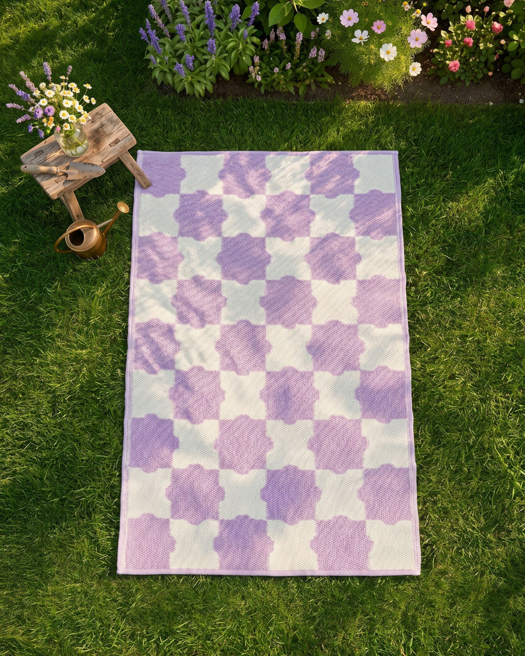 Furn Lilac Checkerboard 100% Recycled Outdoor Rug