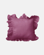 LIAN Stone-Washed Linen Ruffle Cushion in Berry Pink