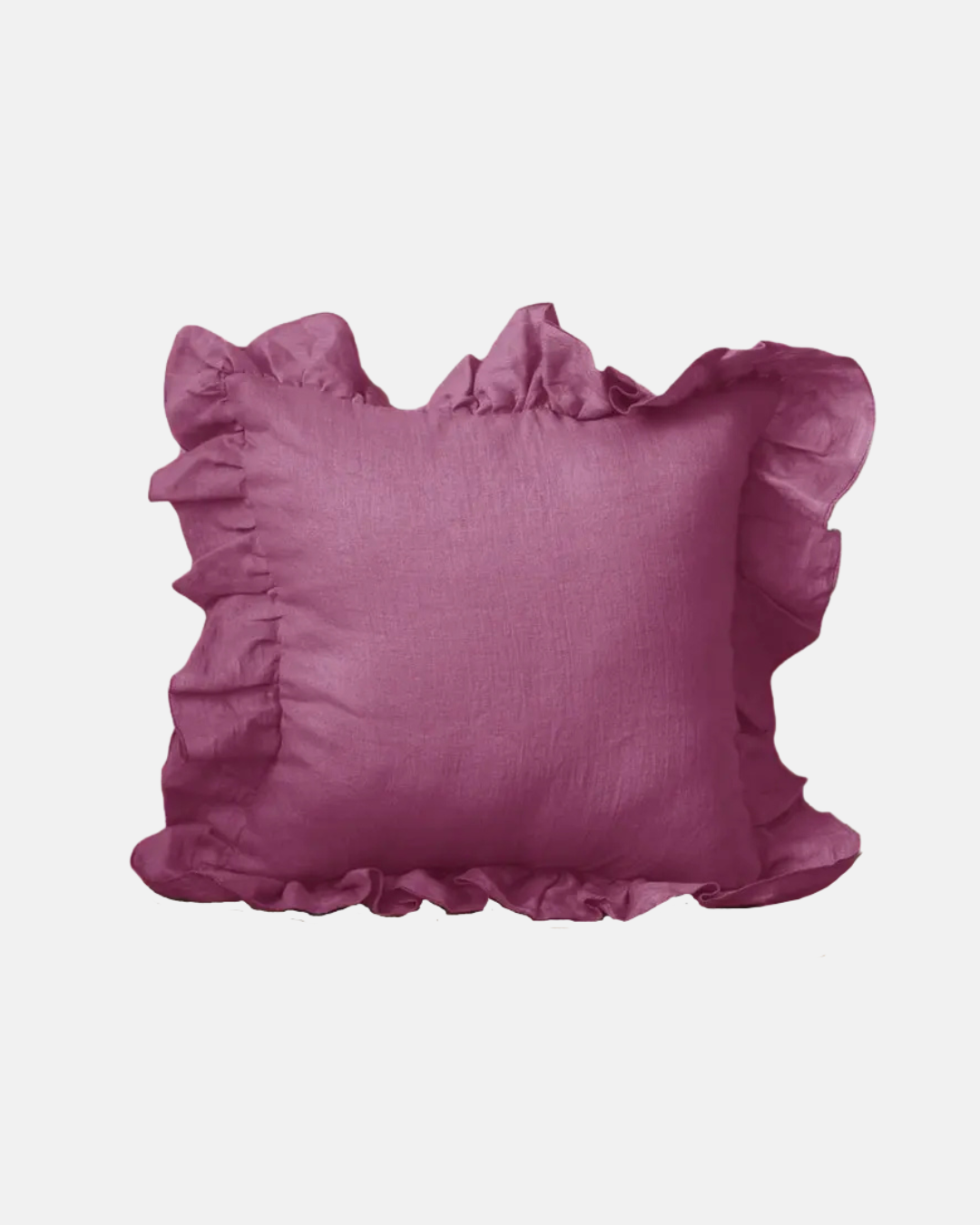 LIAN Stone-Washed Linen Ruffle Cushion in Berry Pink