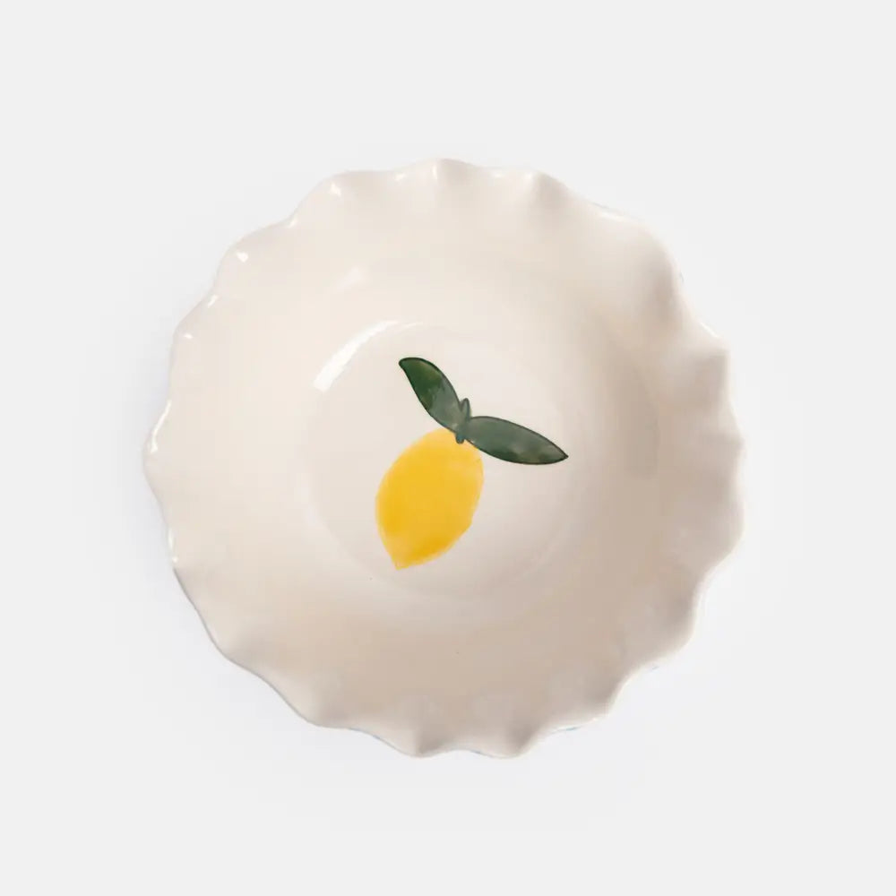 Caroline Gardner Striped Frilly Lemon Bowl in Blue