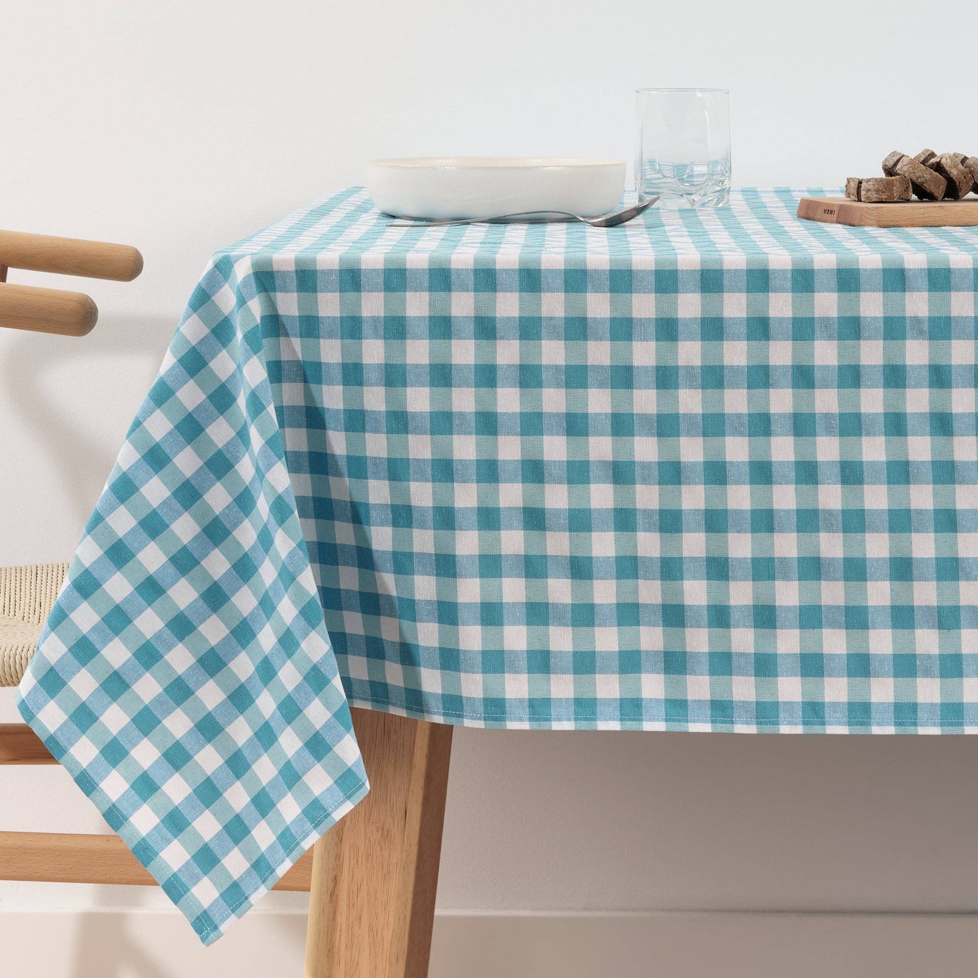 SG Hogar Light Blue Gingham Tablecloth in Various Sizes